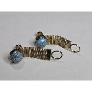 Blue And Gold Tone Men's Cufflinks  Wrap Around Mesh 1970s Vintage
